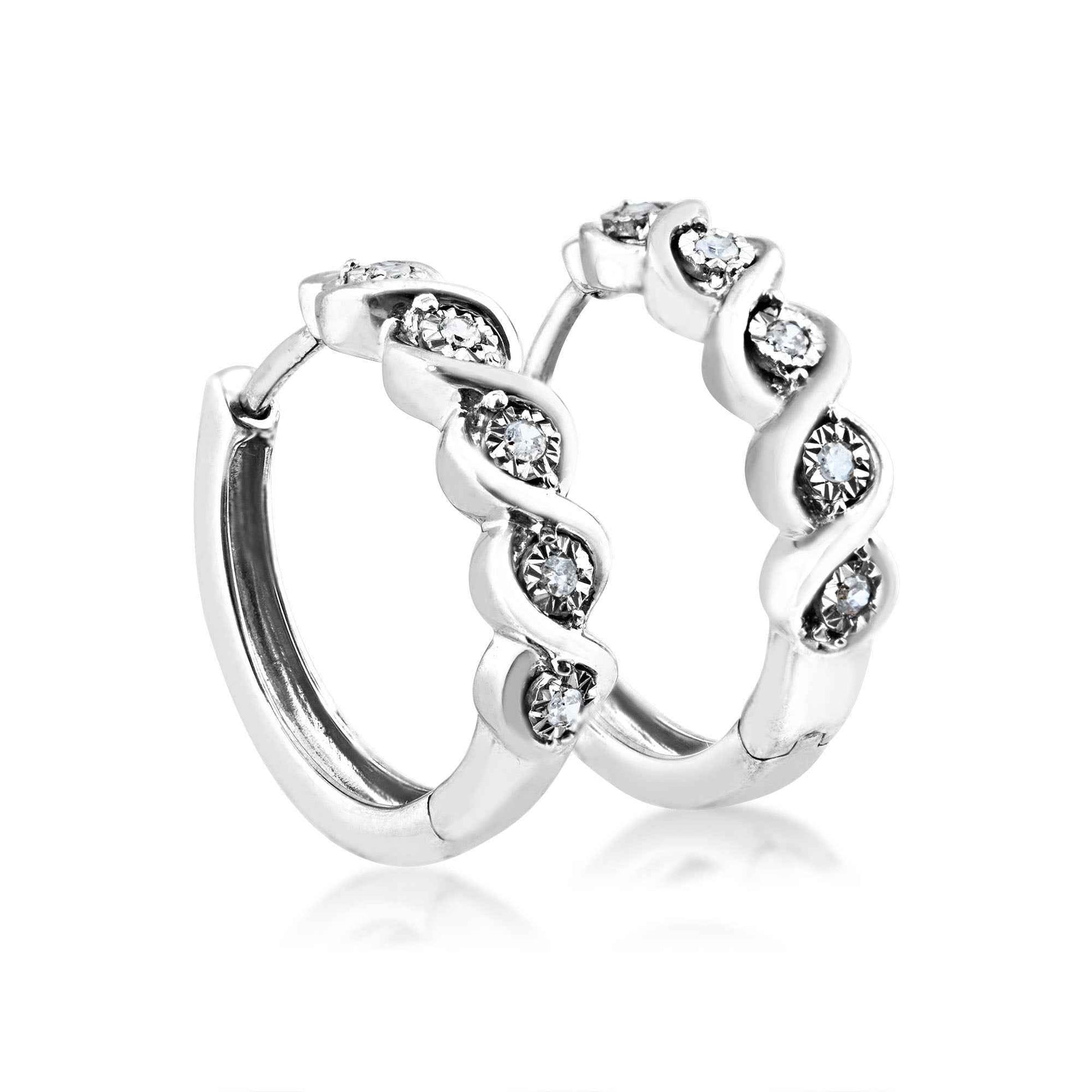 1/10 ct. tw. Diamond Fashion Hoop Halo Earrings with Twist Design in Sterling Silver