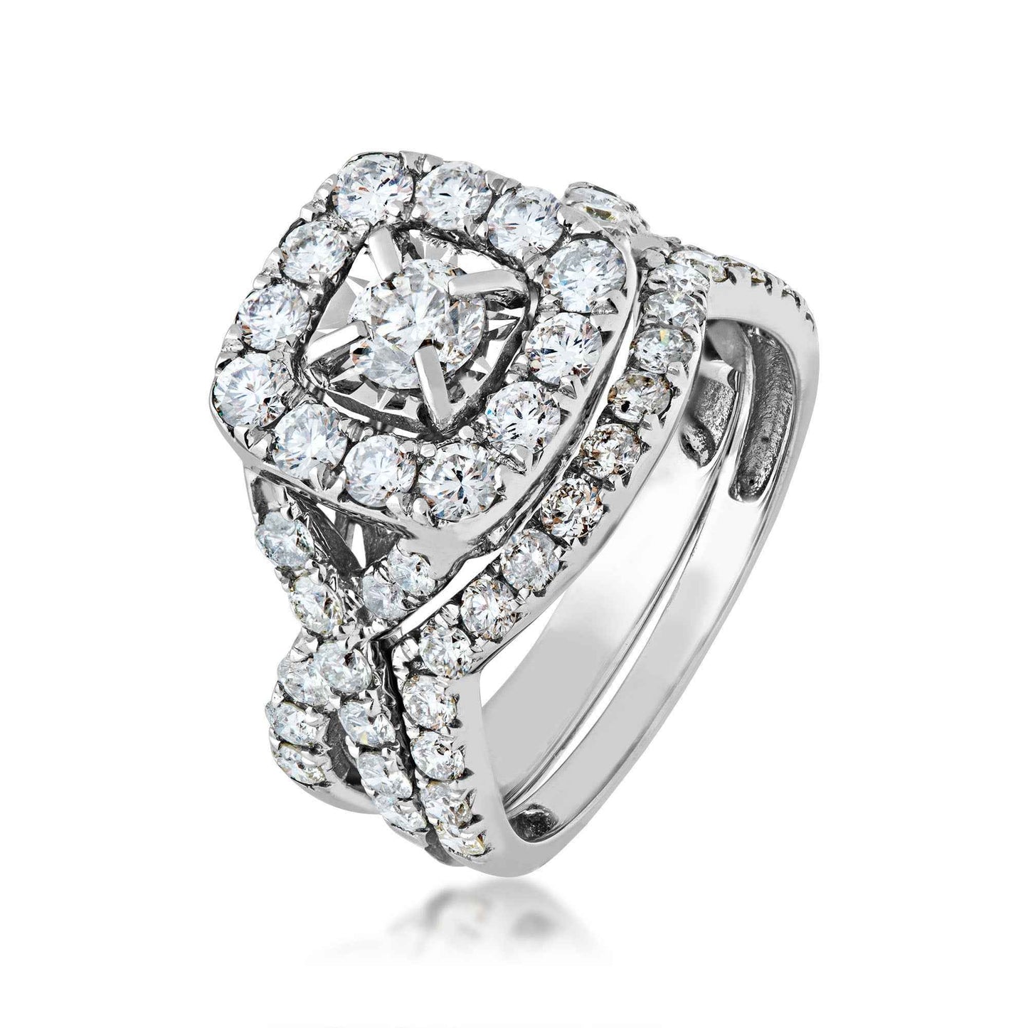 Natural 2 ct. tw. Round Diamond Halo Wedding Set with Miracle Plating in 14K White Gold