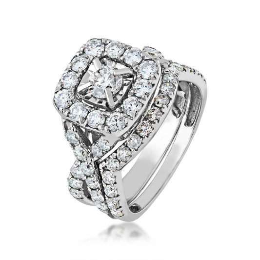 Natural 2 ct. tw. Round Diamond Halo Wedding Set with Miracle Plating in 14K White Gold