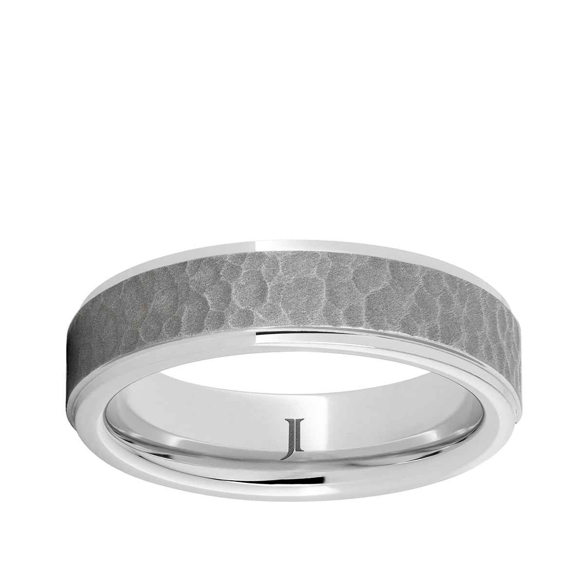 Men's 8mm Serinium Grooved Edge Band with Moon Sandblast Finish