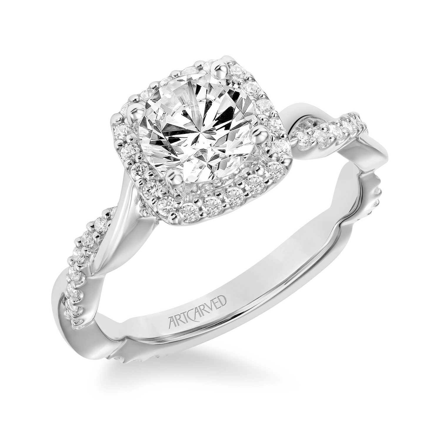 Artcarved Contemporary 1/3 ct. tw. Diamond Semi-Mount Halo Engagement Ring with Twisted Band in 14K White Gold