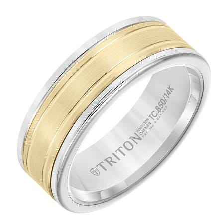 Triton Men's Tungsten Wedding Ring with 14K Yellow Gold Center Band