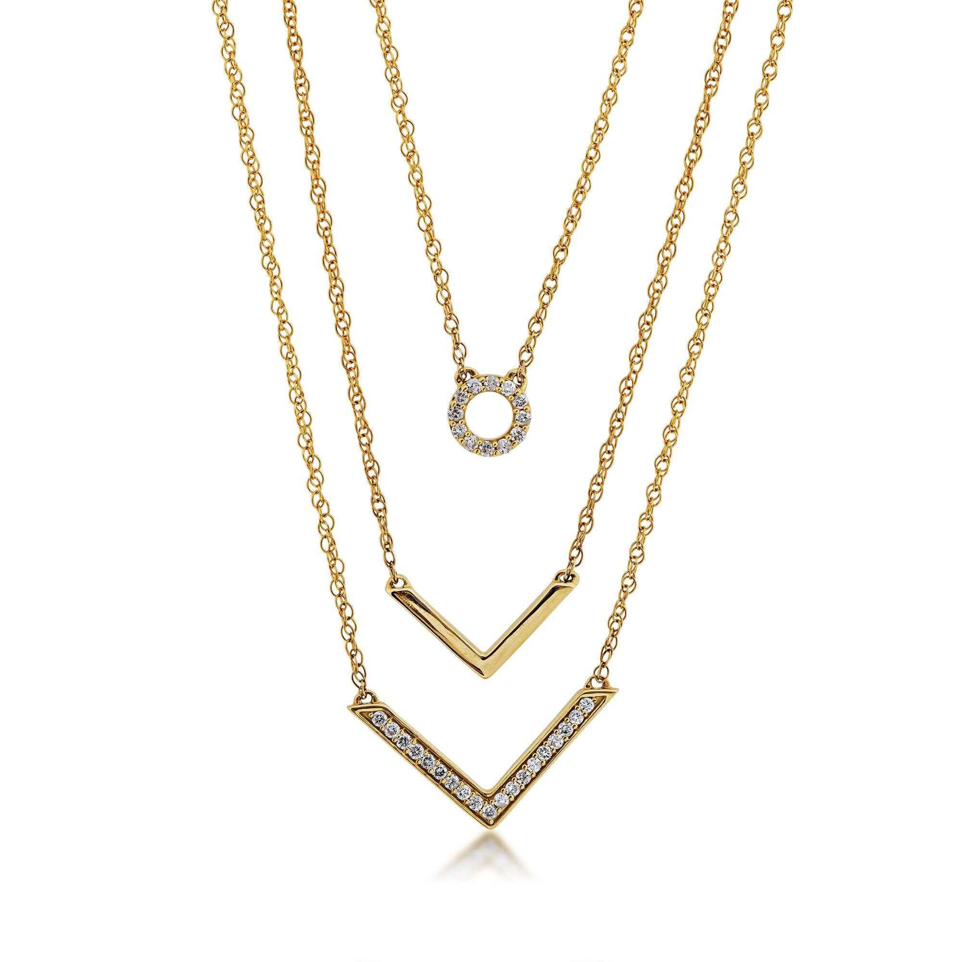 3 Piece Layered Diamond Necklace in 10 Kt. Yellow Gold
