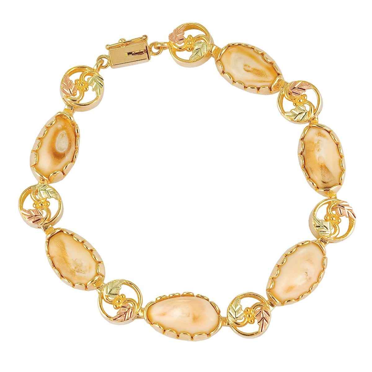 Ladies' Elk Ivory Black Hills Gold Link Bracelet with 6 Ivories in 10K Yellow Gold -I8100 Stillwater