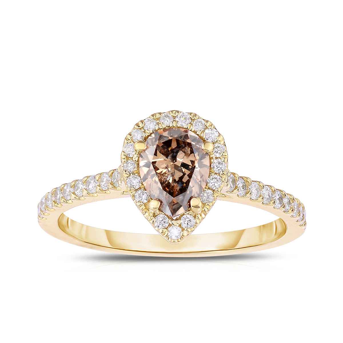Mocha Lux 3/4 ct. tw. Pear Mocha Diamond Halo Engagement Ring in 14K Yellow Gold