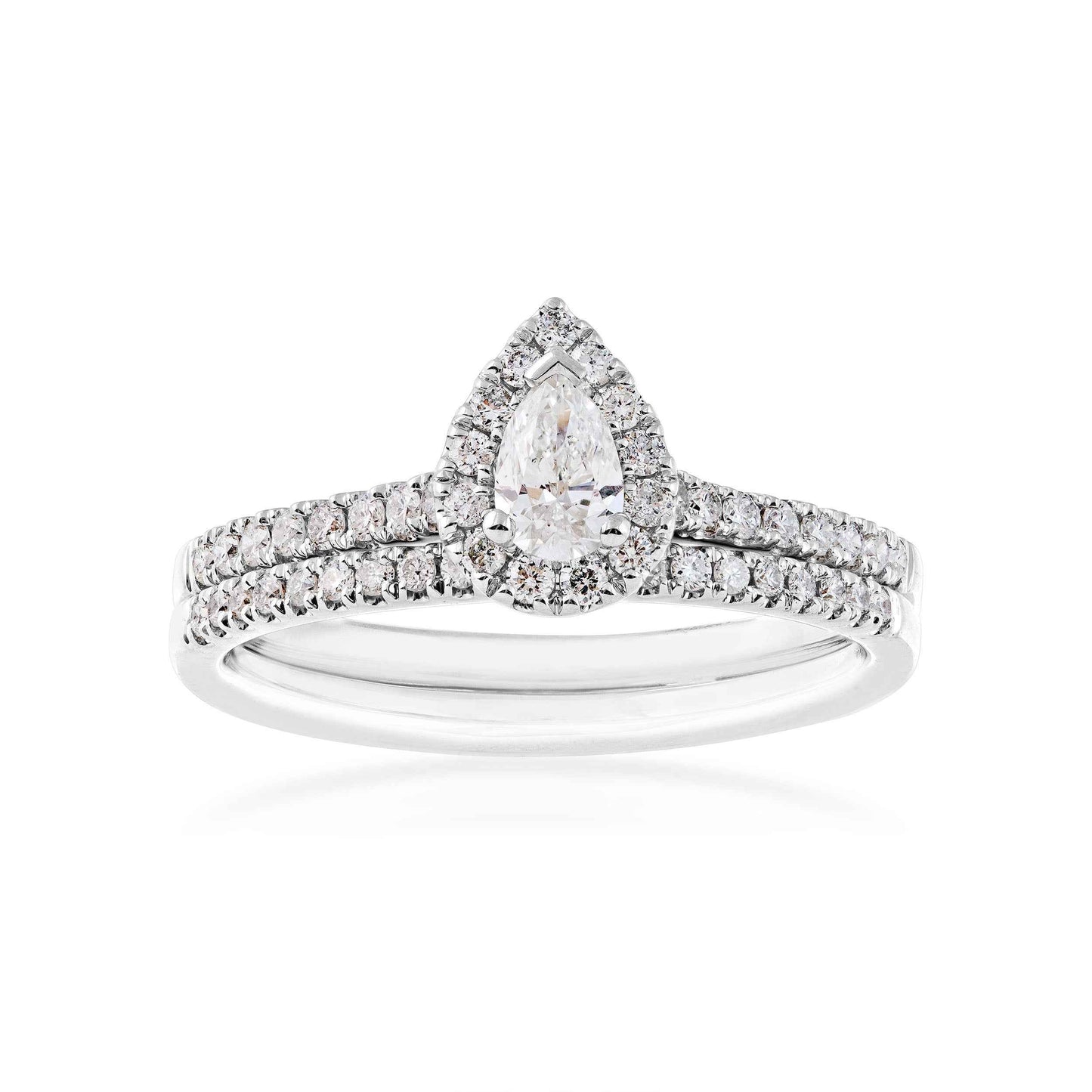 Natural 5/8 ct. tw. Pear Diamond Halo Wedding Set in 14K White Gold