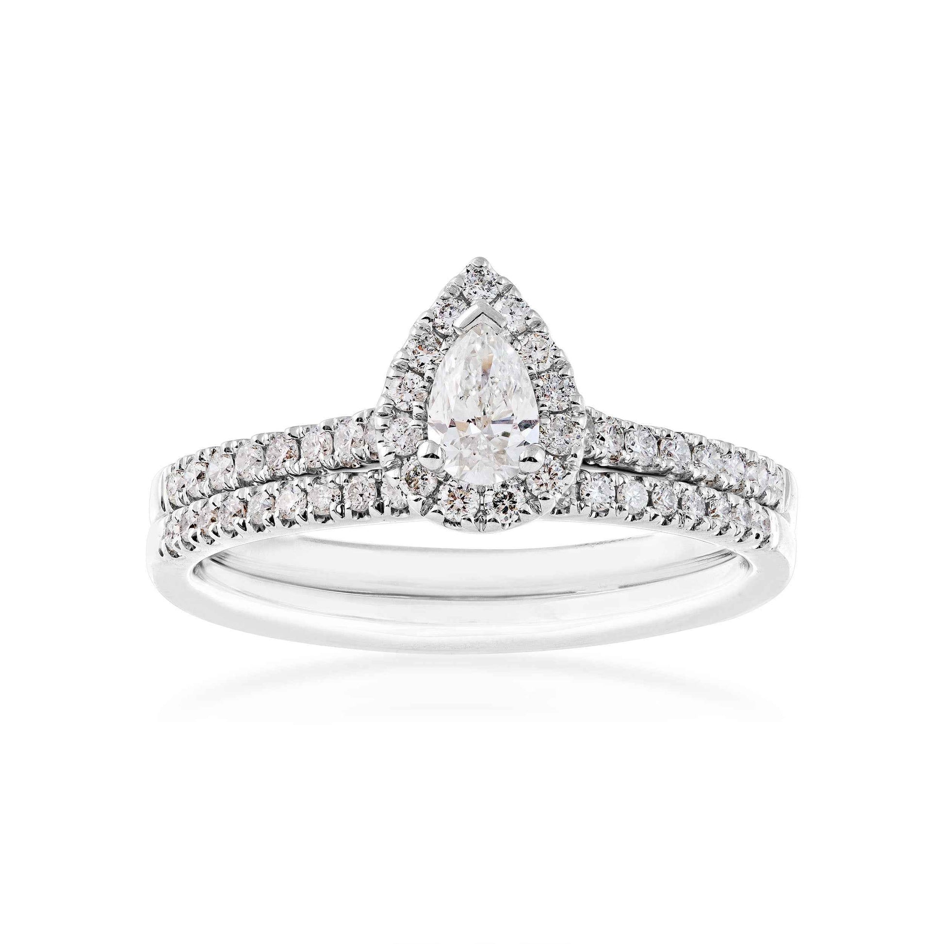 Natural 5/8 ct. tw. Pear Diamond Halo Wedding Set in 14K White Gold