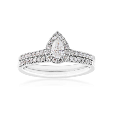 GOLD TAG Natural 5/8 ct. tw. Pear Diamond Halo Wedding Set in 14K White Gold