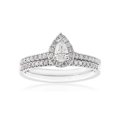 Natural 5/8 ct. tw. Pear Diamond Halo Wedding Set in 14K White Gold