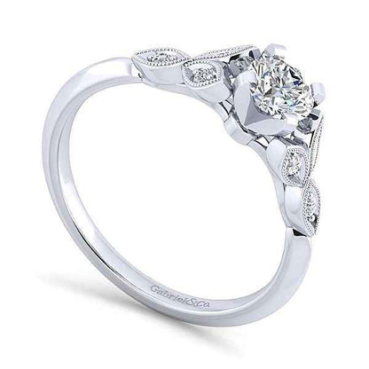 Gabriel & Co. .08 ct. Diamond Semi-Mount Vintage Engagement Ring with Milgrain Detailing in 14K White Gold front view