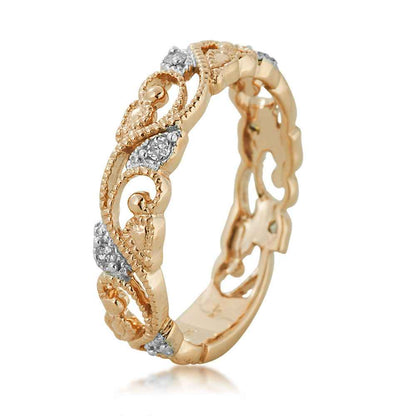 Perfect Match 1/10 ct. tw. Diamond Stackable Anniversary Band with Milgrain Detailing in 10K Yellow Gold front view