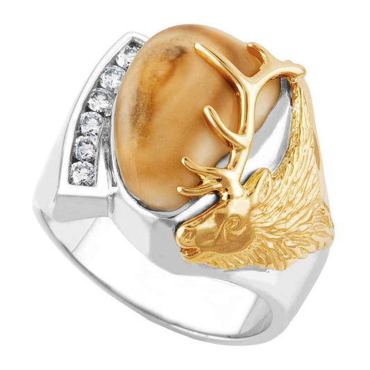 Men's Elk Ivory with 1/3ct. tw. Round Diamond Ring in 10K White and Yellow Gold - Granite Peak