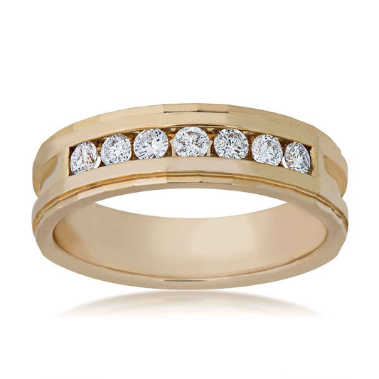 Men's 1/2 ct. tw. Round Brilliant Contemporary Diamond Wedding Band with Step-Edging Detail in a Polished 10K Yellow Gold