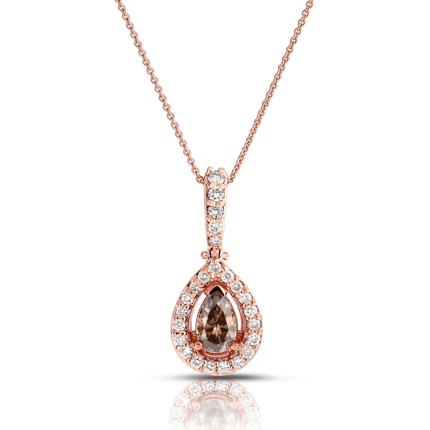 3/4 ct. tw. Pear-Shaped Mocha Diamond Fashion Pendant with Round Brilliant Diamond Halo & Bail in 14K Pink Gold
