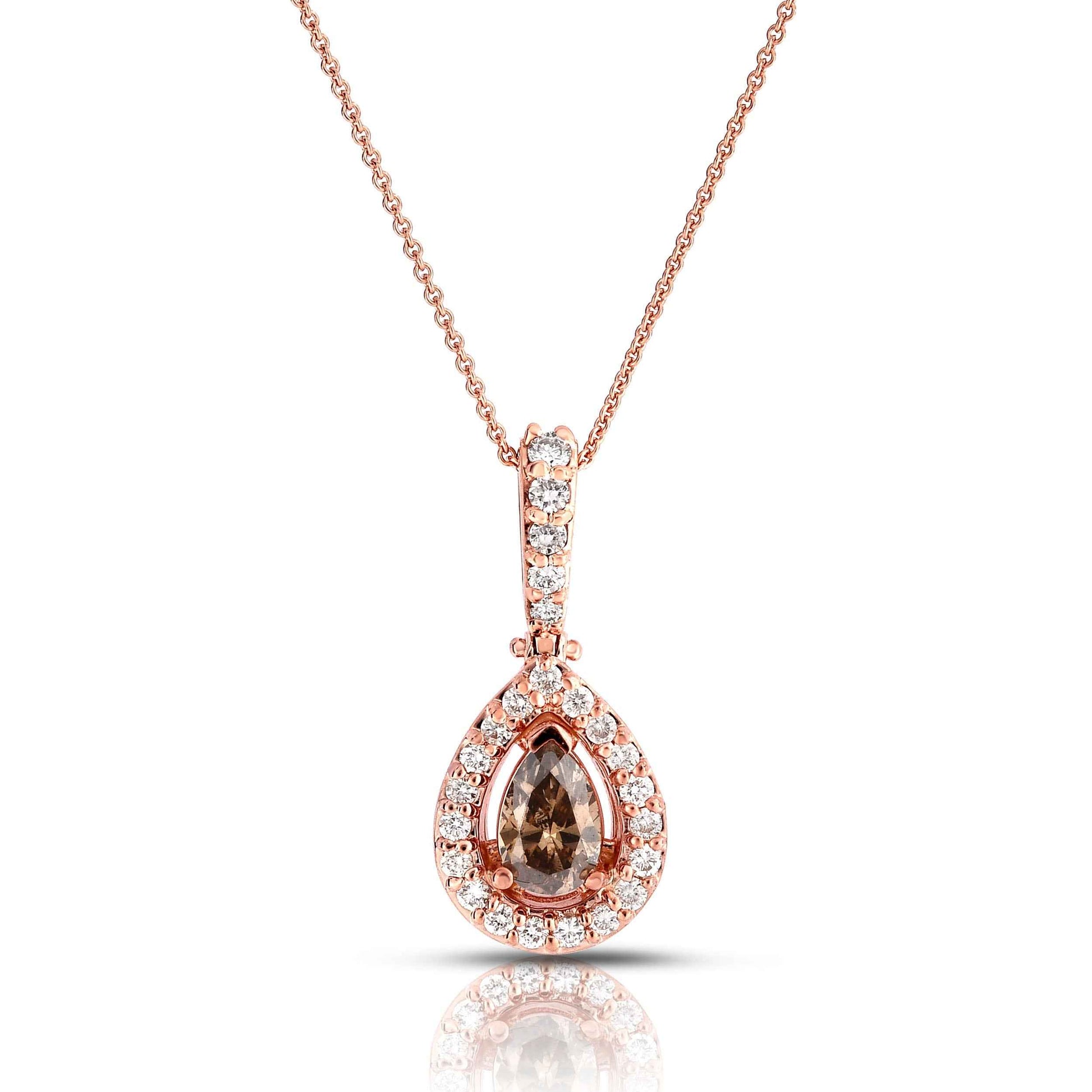 3/4 ct. tw. Pear-Shaped Mocha Diamond Fashion Pendant with Round Brilliant Diamond Halo & Bail in 14K Pink Gold