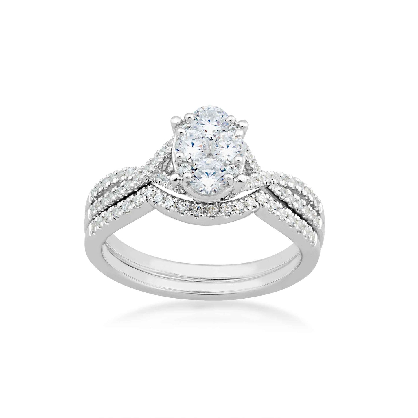 Fairytale Diamonds 7/8 ct. tw. Oval Composite Wedding Set with Side Twisted Band in 10K White Gold