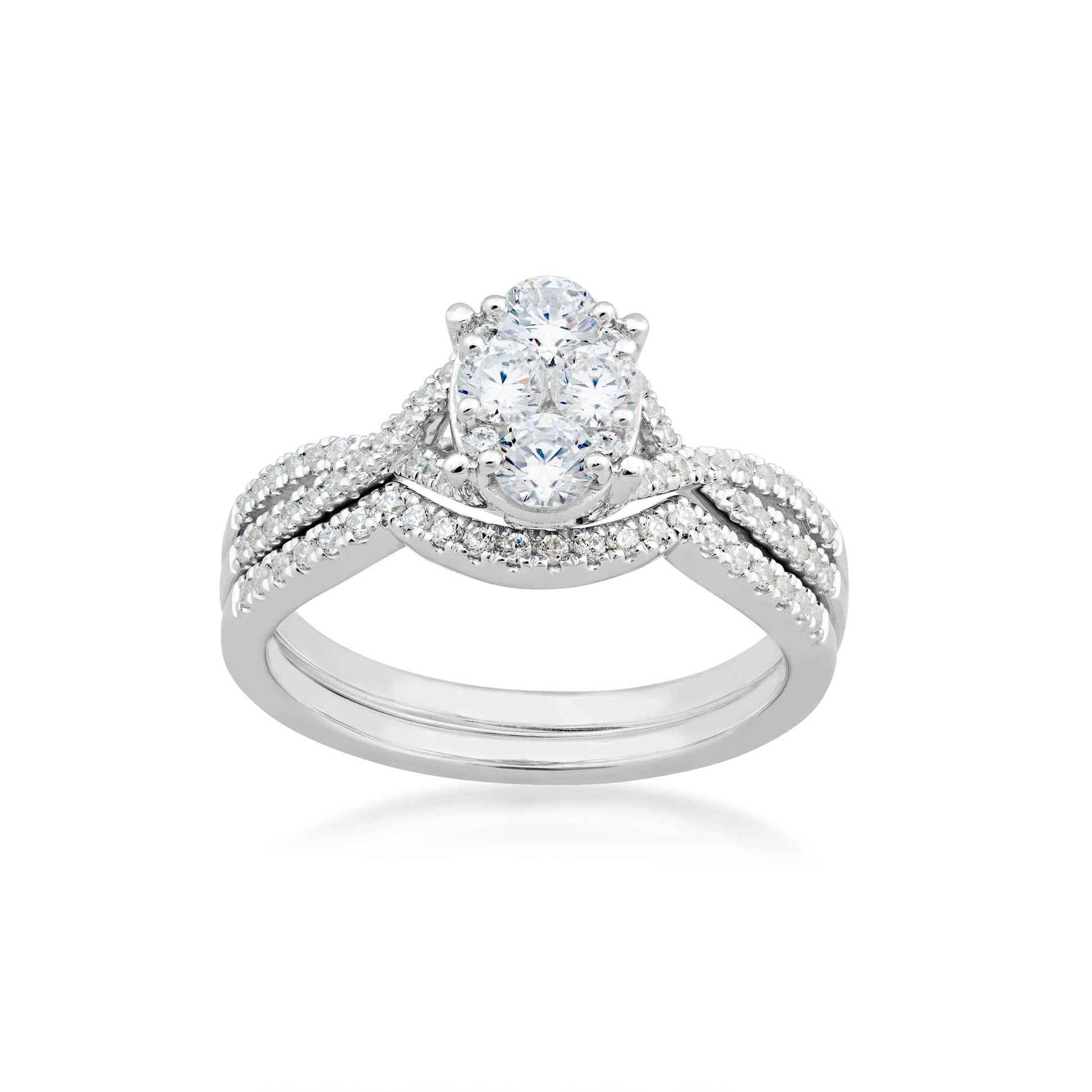 Fairytale Diamonds 7/8 ct. tw. Oval Composite Wedding Set with Side Twisted Band in 10K White Gold