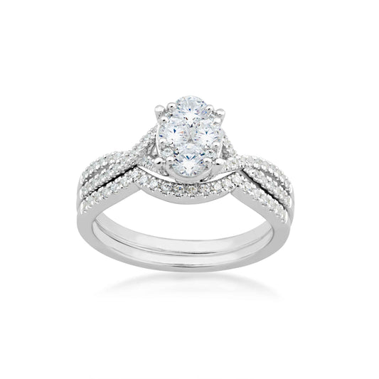 Fairytale Diamonds 7/8 ct. tw. Oval Composite Wedding Set with Side Twisted Band in 10K White Gold