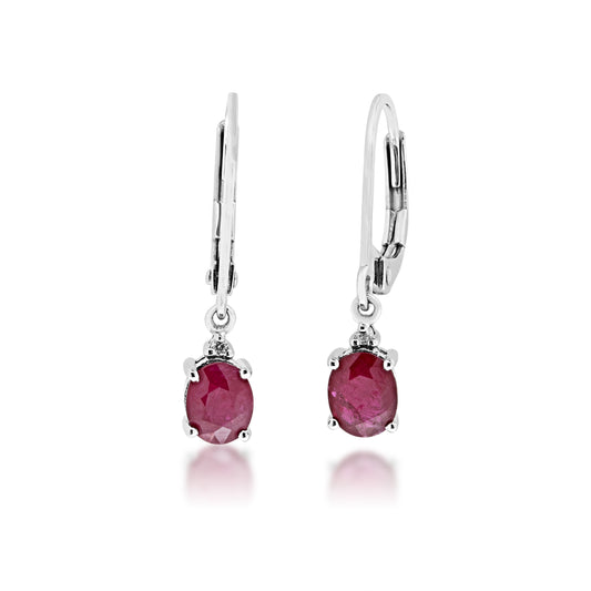 Ruby and .01 ct. tw. Diamond Earrings in 10K White Gold