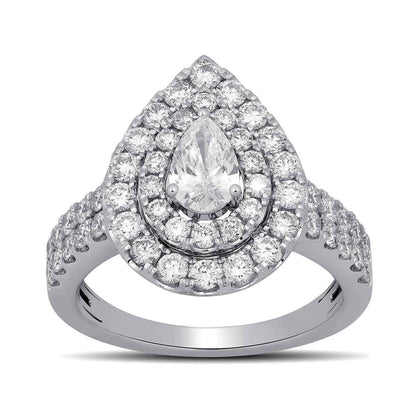 Adamante 2 ct. tw. Lab-Grown Engagement Ring with a 1/2 ct. Pear Shape Diamond Center in 10K White Gold close-up detail