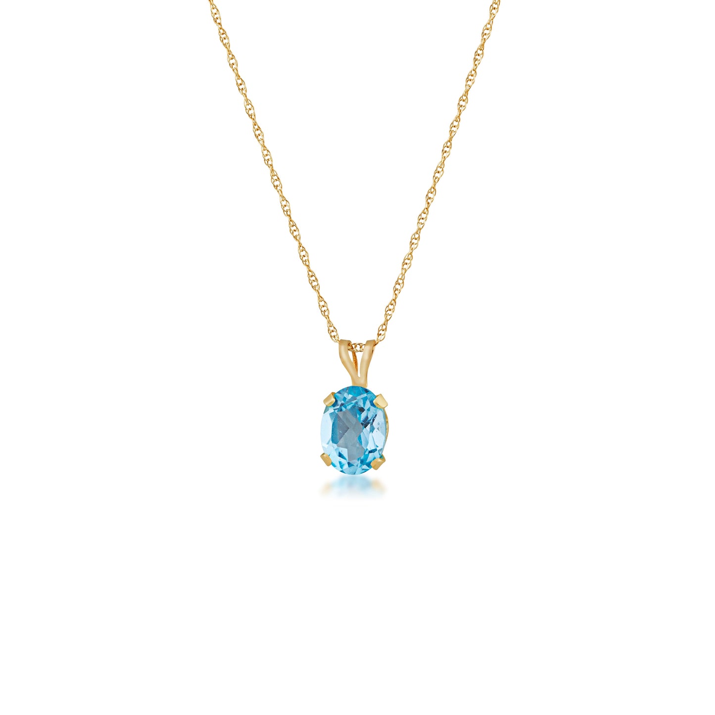 Blue Oval Topaz Pendant and Earring Set in 10K Yellow Gold front view