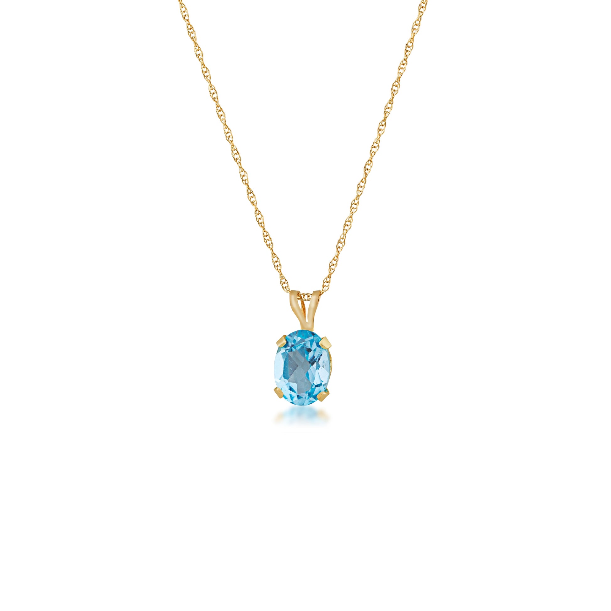 Blue Oval Topaz Pendant and Earring Set in 10K Yellow Gold front view