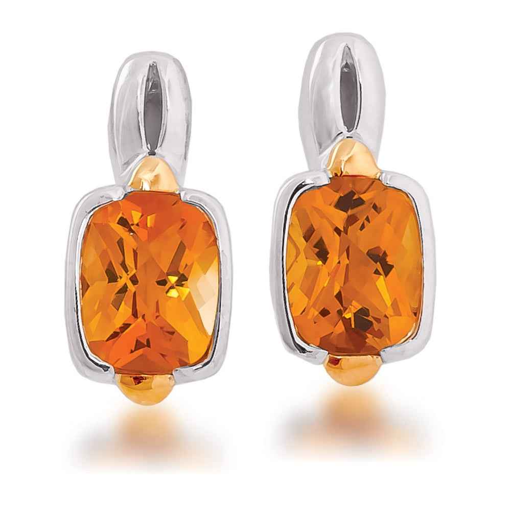 Ladies' Sterling Silver W/ Yellow Gold Accent Citrine Earrings