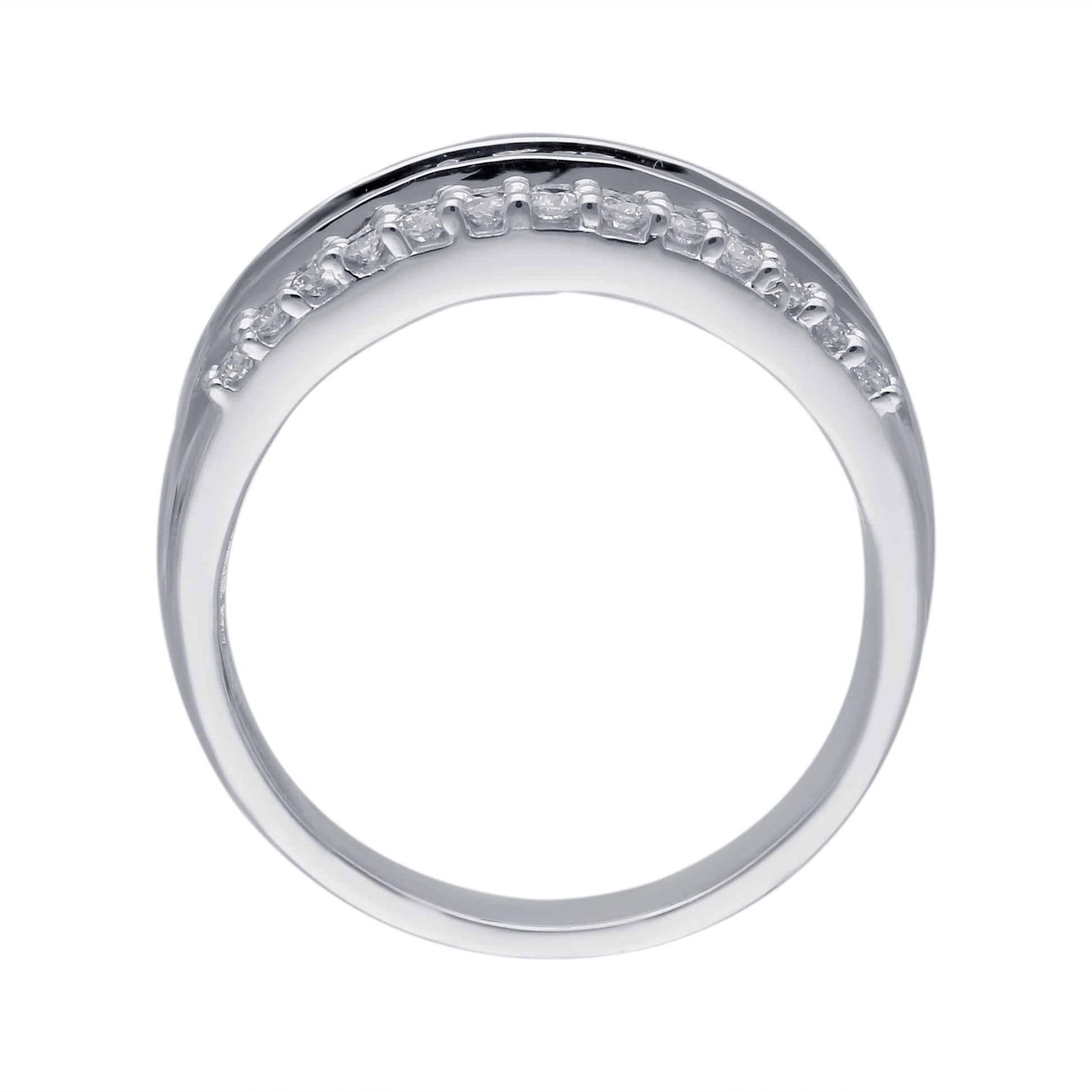 Kallati 1 ct. tw. Princess Cut, Baguette & Round Diamond Ring in 14K White Gold close-up detail