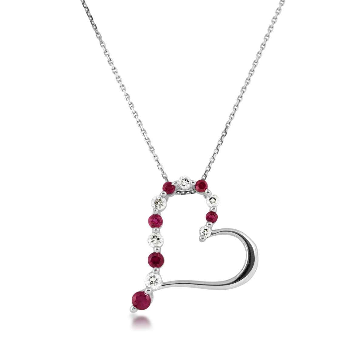 Journey Collection 1/10 ct. tw. Diamond and Ruby Heart Pendant in 10K White Gold