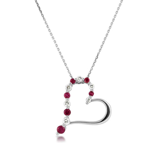 Journey Collection 1/10 ct. tw. Diamond and Ruby Heart Pendant in 10K White Gold