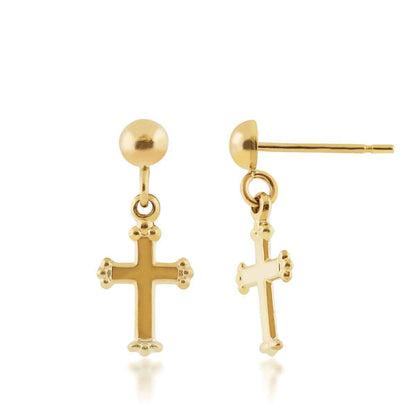 Dangle Cross Post Earrings in 14K Yellow Gold