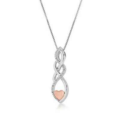 .015 ct. tw. Diamond Accented Spiral Heart Fashion Pendant in 10K Pink Gold & Sterling Silver