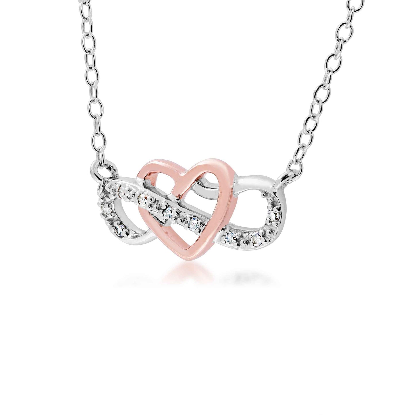 .05 ct. tw. Diamond Infinity Pendant with Rose Plated heart in Sterling Silver front view
