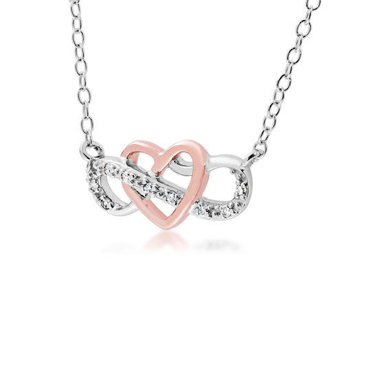 .05 ct. tw. Diamond Infinity Pendant with Rose Plated heart in Sterling Silver front view