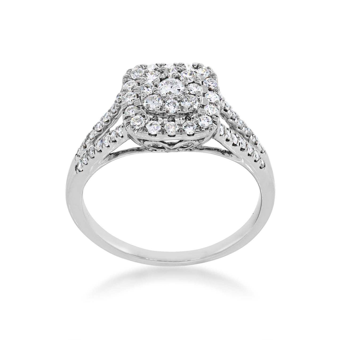 Fairytale Diamonds 1/2 ct. tw. Cushion Cluster Diamond Ring with Split Shank in 10K White Gold front view