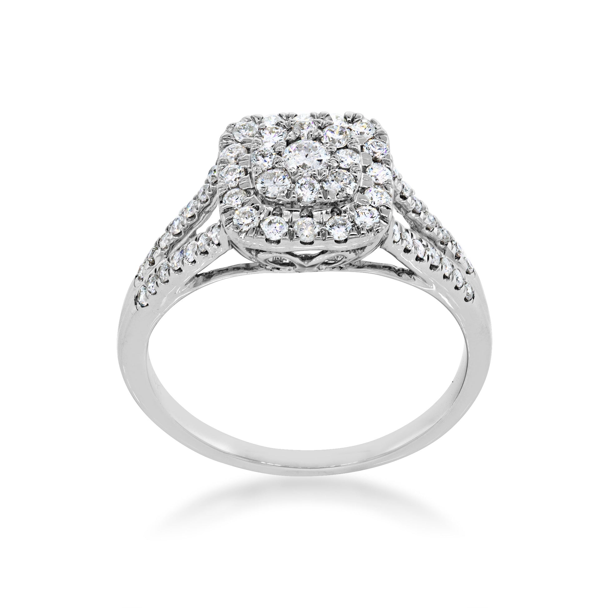 Fairytale Diamonds 1/2 ct. tw. Cushion Cluster Diamond Ring with Split Shank in 10K White Gold front view