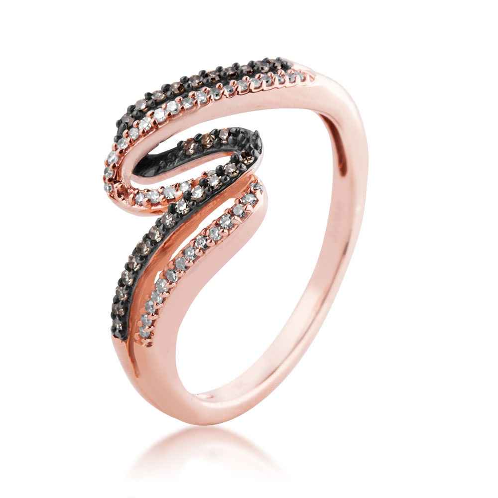 Mocha 1/5 ct. tw. Round Mocha & White Diamond Fashion Ring with Black Rhodium Plated Accent in 10K Pink Gold front view