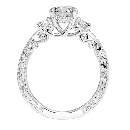 ArtCarved Vintage 3/8 ct. tw. 2-Stone and Accent Diamond Band Semi-Mount Engagement Ring in 14K White Gold close-up detail