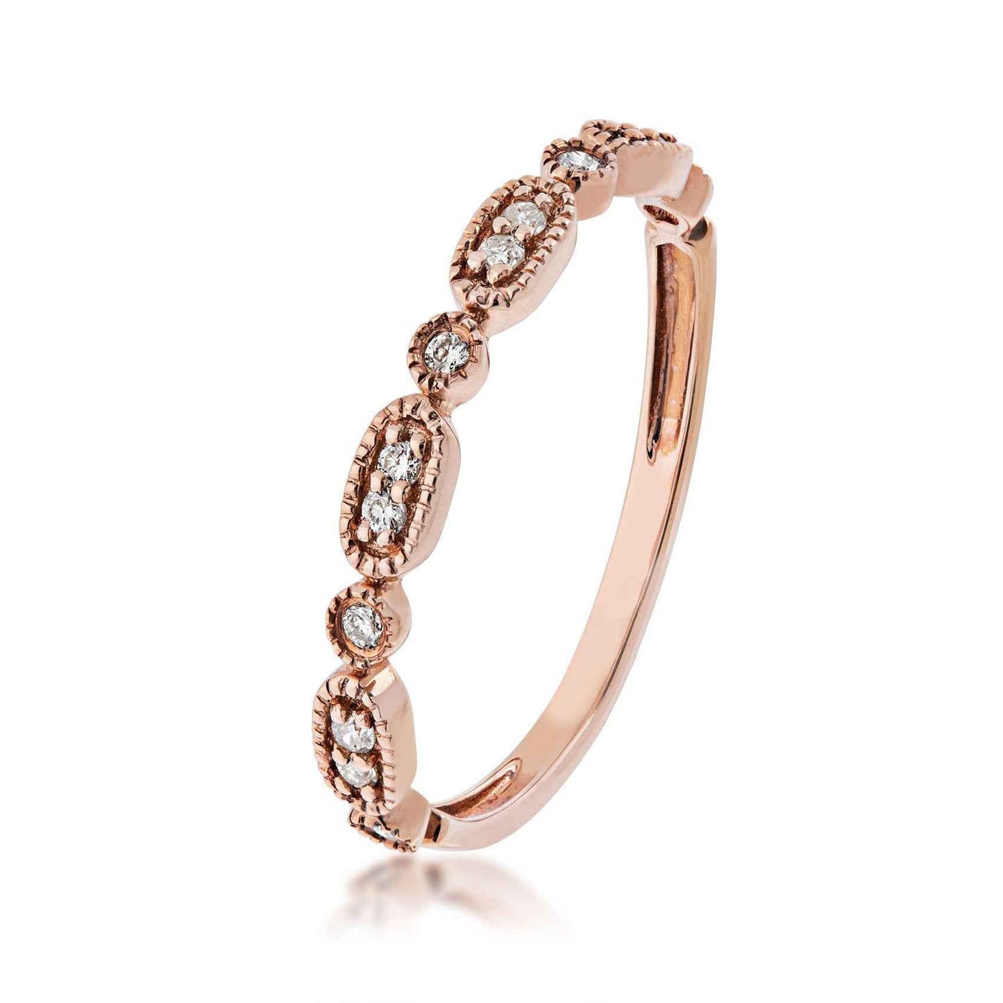 Perfect Match Diamond Accent Stackable Anniversary Ring with Milgrain Detailing in 10K Pink Gold front view