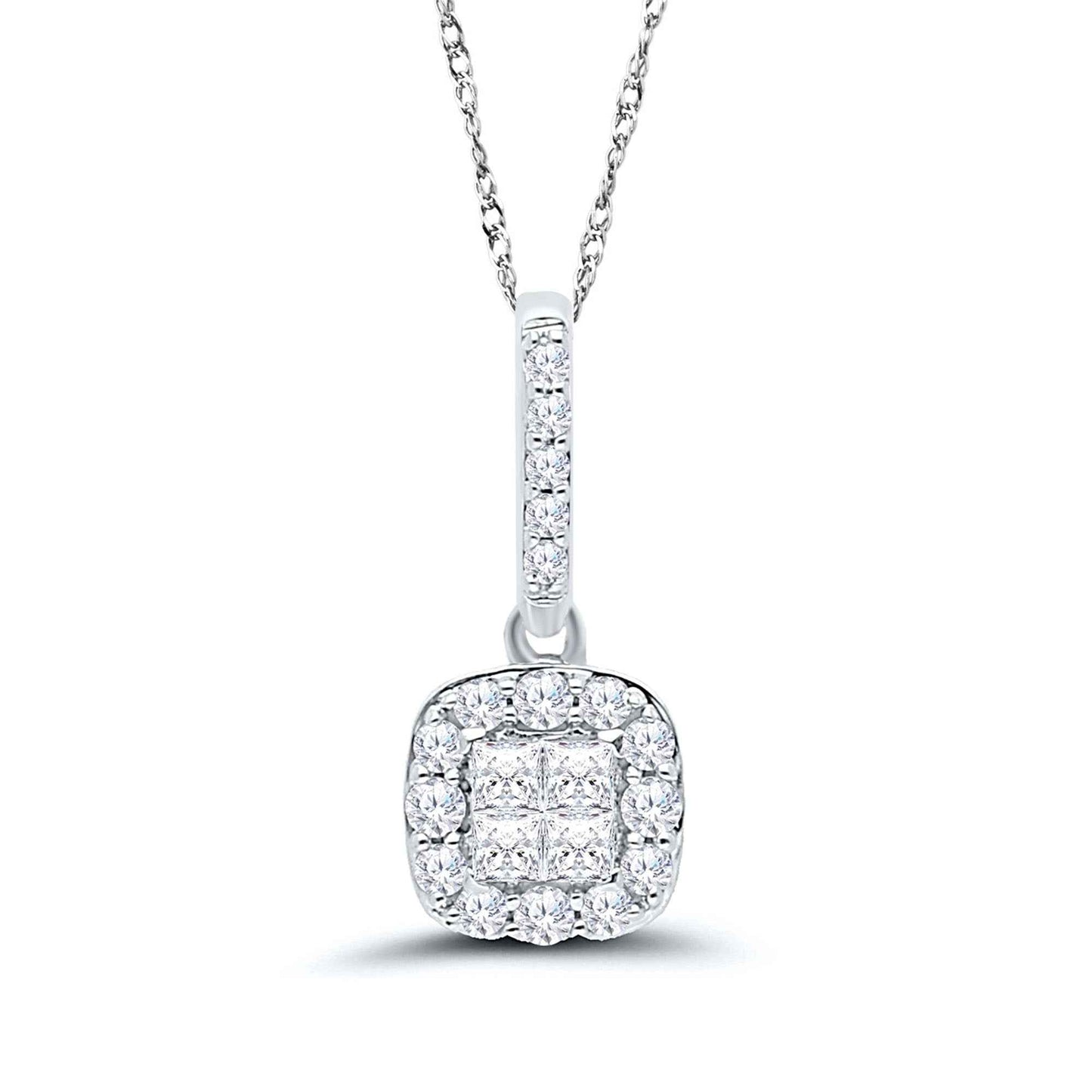 1/4 ct. tw. Diamond Quad Square Halo Pendant in 10K White Gold