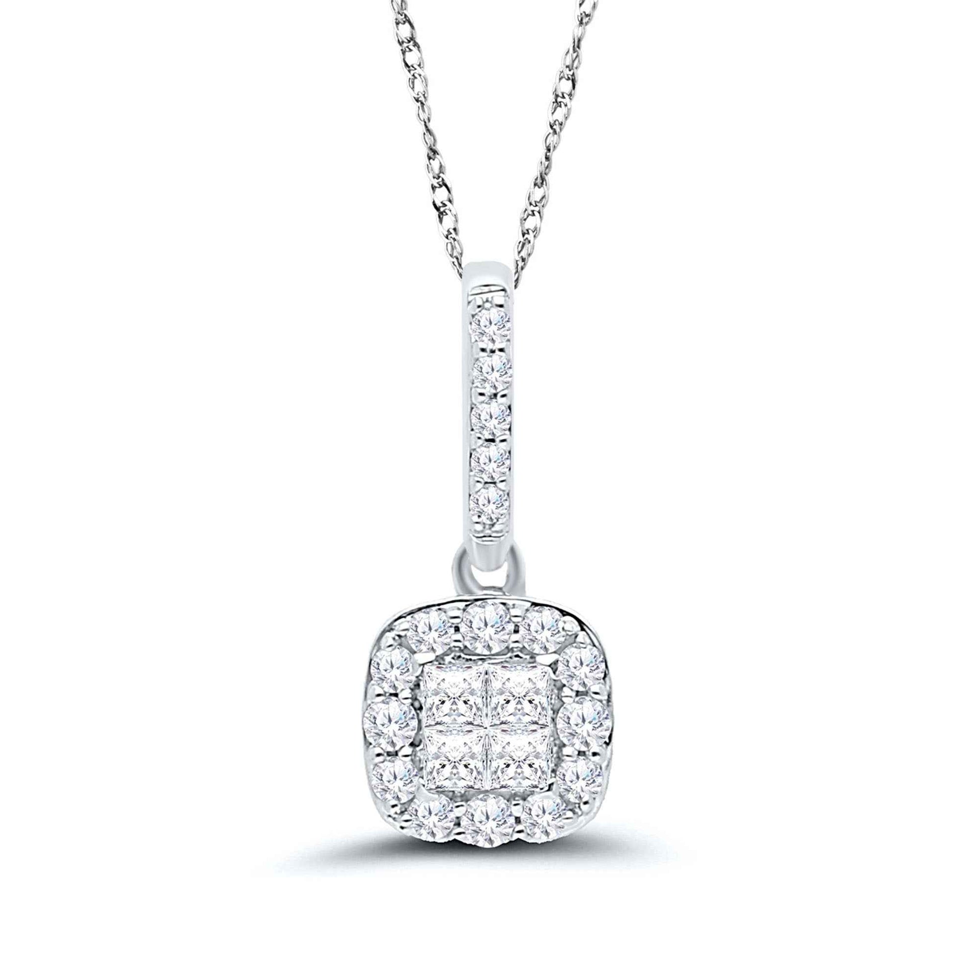 1/4 ct. tw. Diamond Quad Square Halo Pendant in 10K White Gold