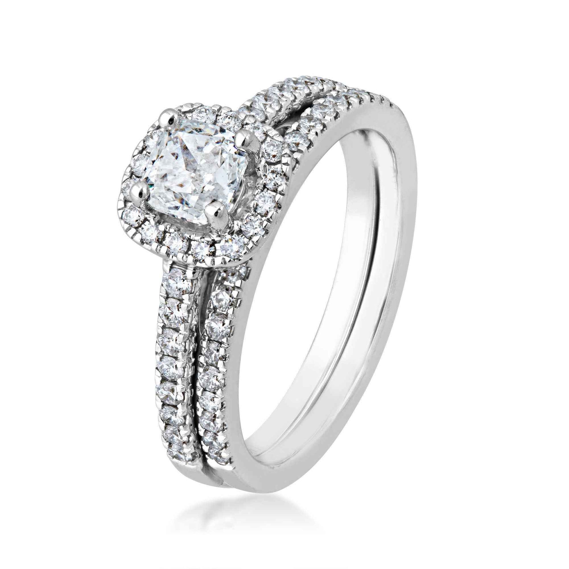 Amaura Collection 1-1/4 ct. tw. Cushion Cut Diamond Halo Wedding Set in 14K White Gold front view
