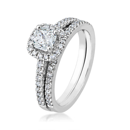 Amaura Collection 1-1/4 ct. tw. Cushion Cut Diamond Halo Wedding Set in 14K White Gold front view