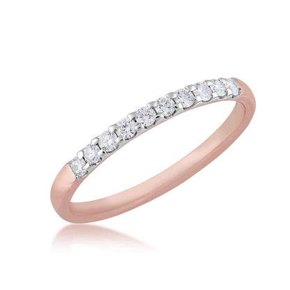 1/5 ct. tw. Classic Round Brilliant Diamond Anniversary Band with Prong Setting in 14K Pink Gold front view