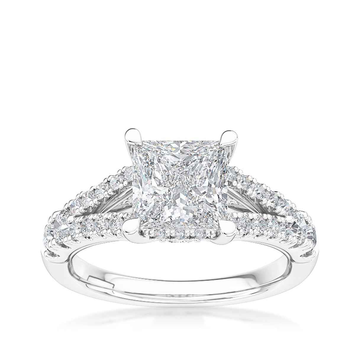 Adamante 2-3/4 ct. tw. Lab-Grown Princess Cut Diamond Split Shank Engagement Ring in 14K White Gold