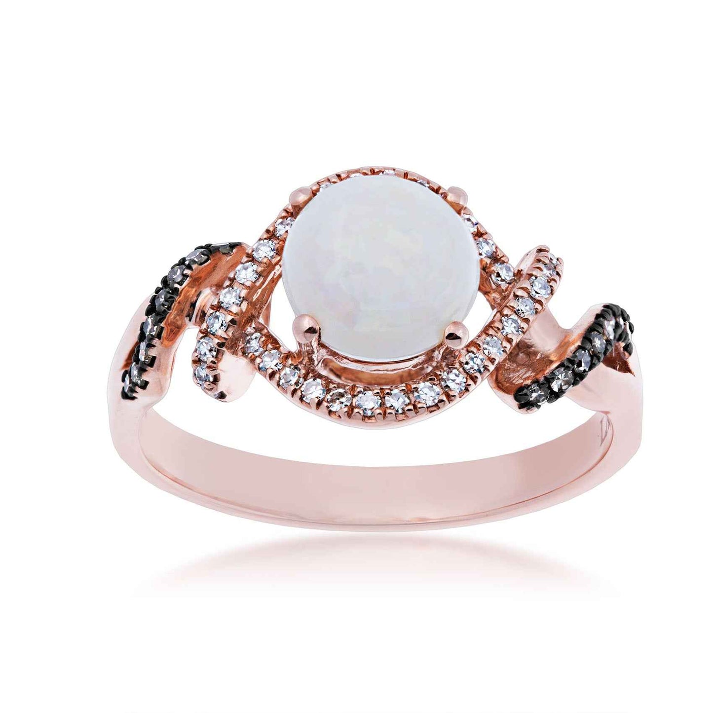 Impulse Collection Genuine Round Opal and 1/5 ct. tw. White & Mocha Diamond Ring with Black Rhodium Plating Accent in 10K