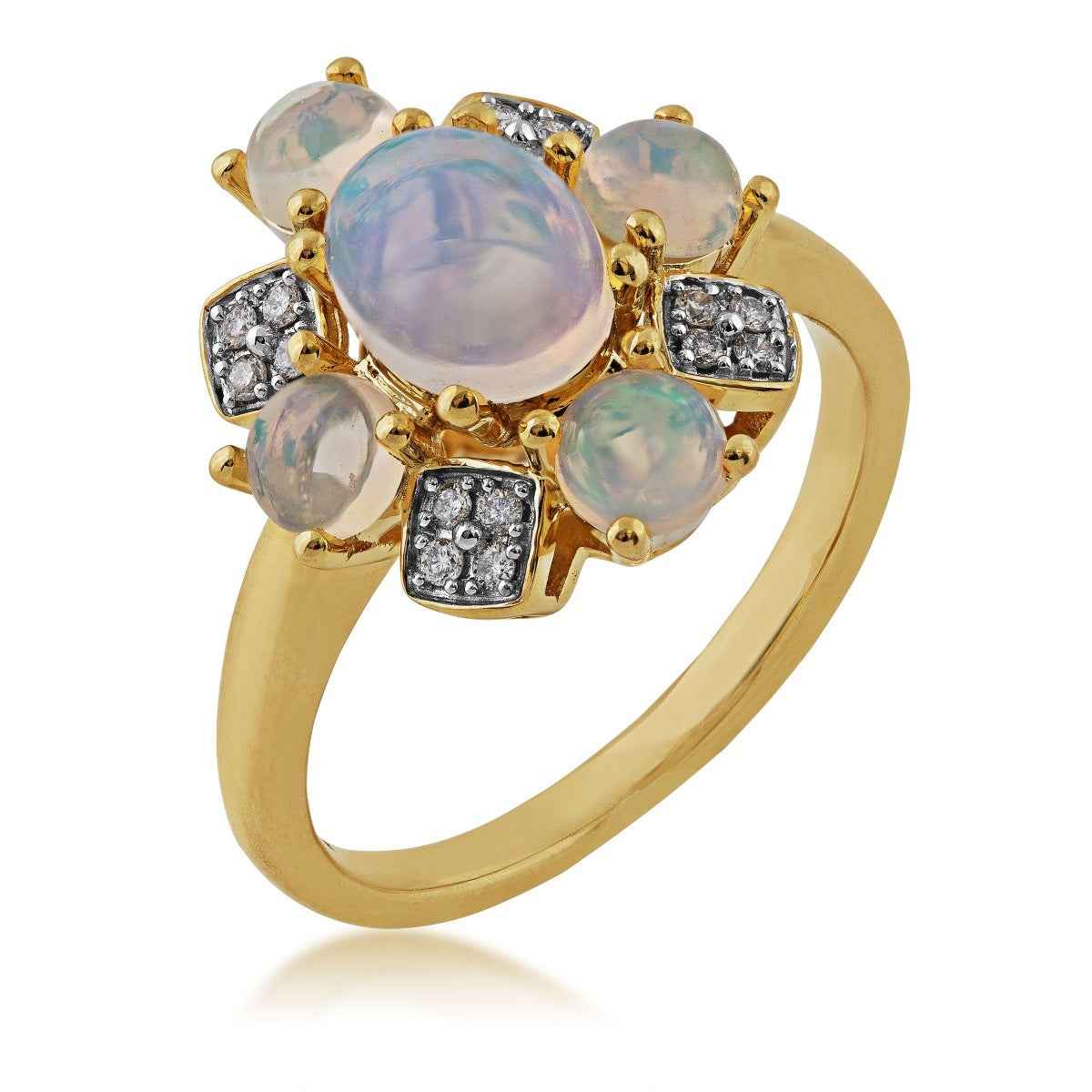 Ethiopian Opal and 1/5 ct. tw. Diamond Ring in 10K Yellow Gold front view