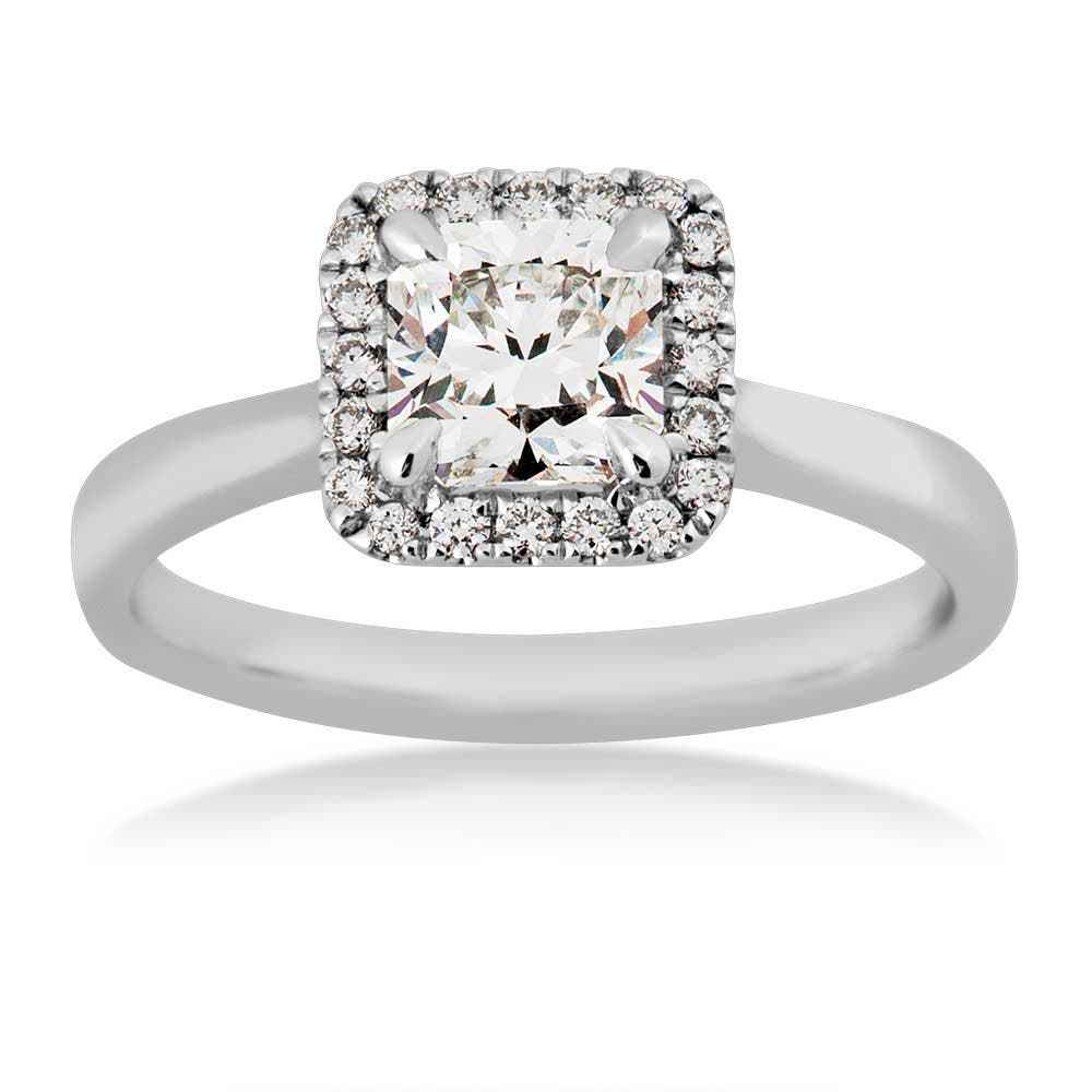 Canadian Rocks 1/2 ct. tw. Ideal Square Cut Diamond Halo Engagement Ring in 14K White Gold