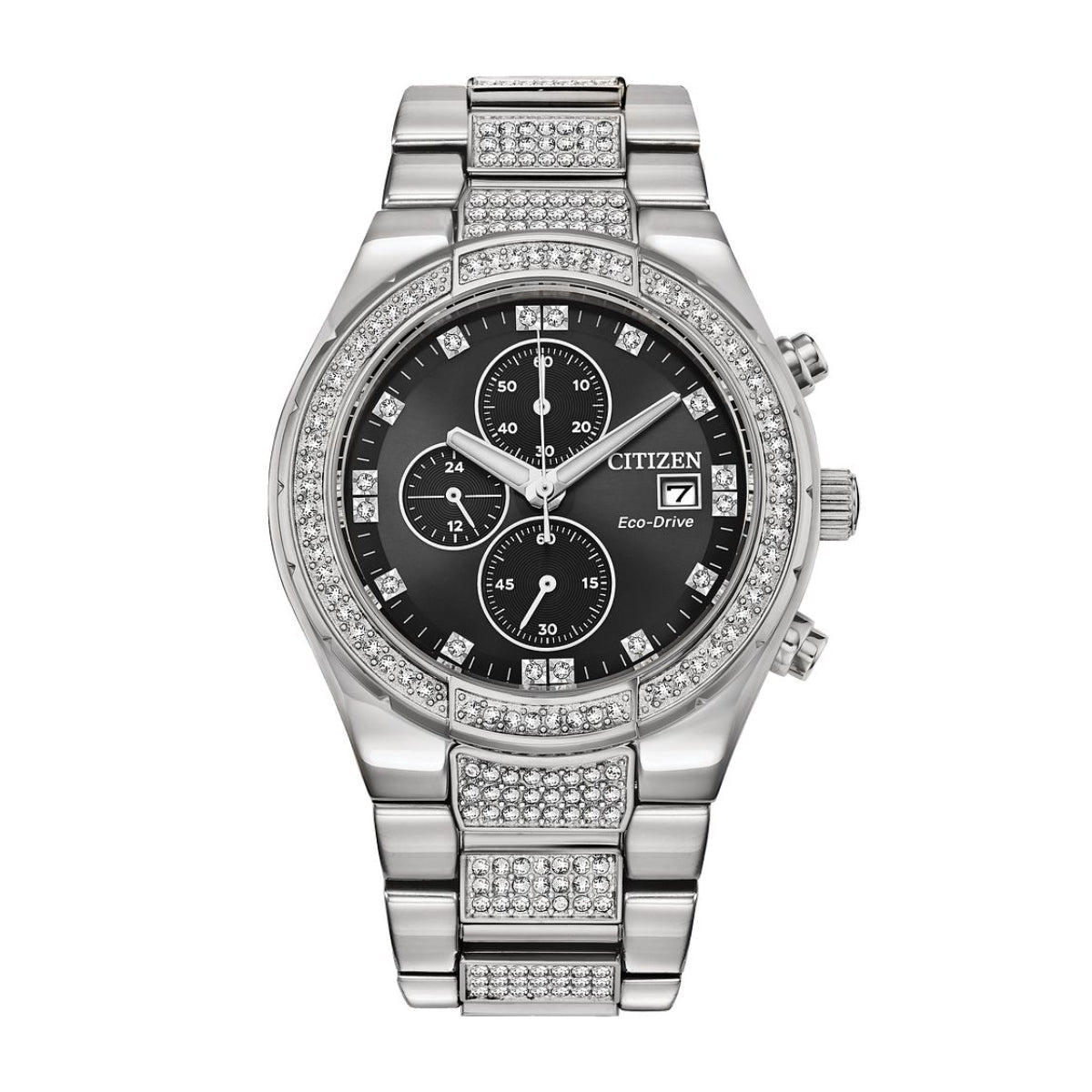 Citizen Men's Crystal Stainless Steel Watch with Black Dial