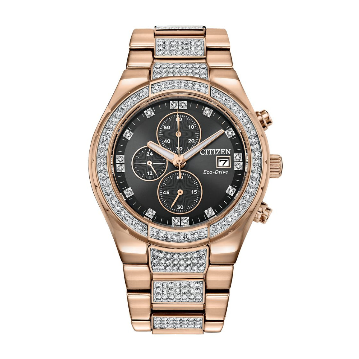 Citizen Men's Crystal Pink Gold-Tone Stainless Steel Watch with Black Dial